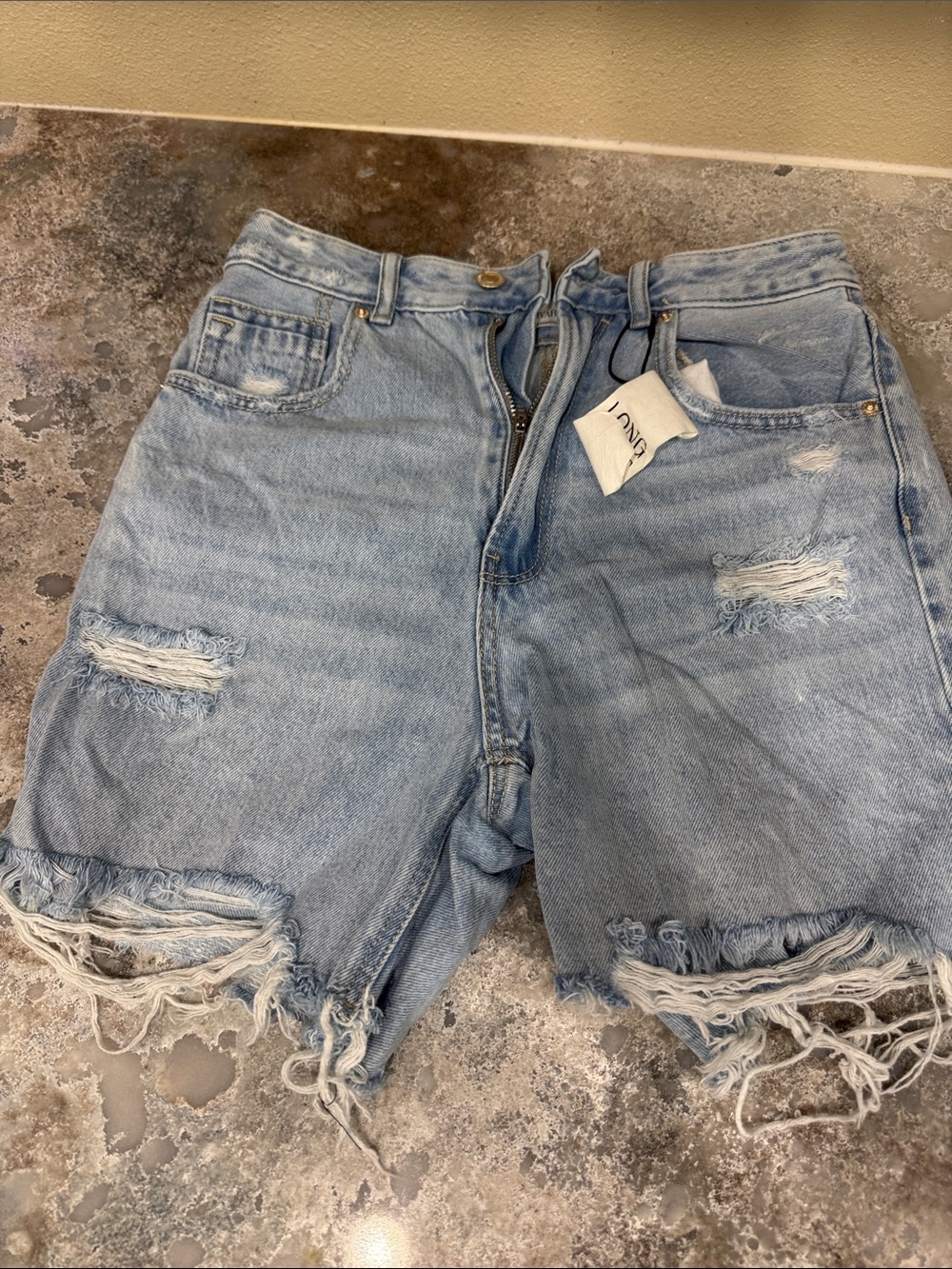 stradivarius Light Blue Distressed Denim Shorts